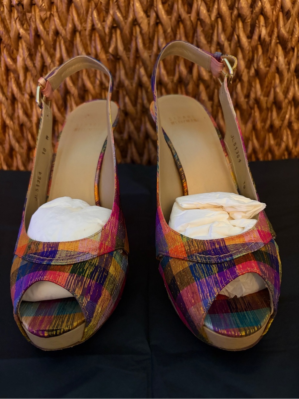 Stuart Weitzman Multicolor Peep-Toe Slingback Heels